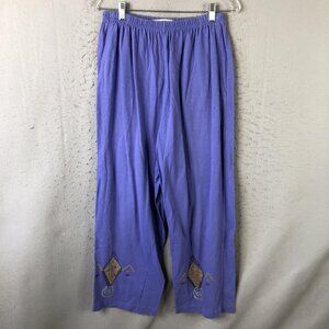 Vintage Blue Fish Pants Womens 14 Purple Organic Cotton Ankle Art Lagenlook Boho